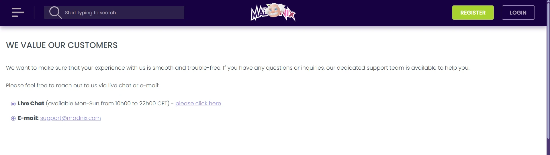 MadNix support chat window